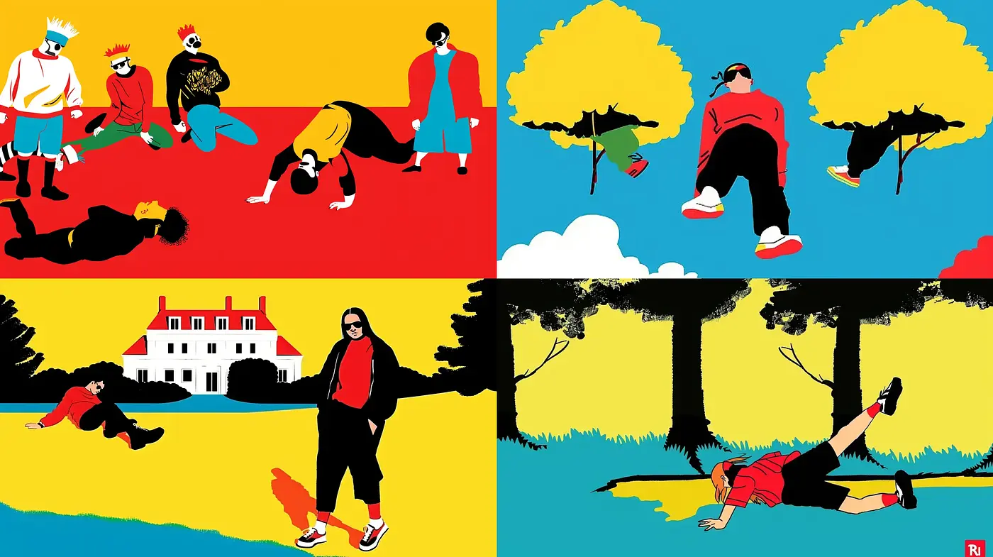 Stark Contrast Pop Art Tableau with Bold Silhouettes - Midjourney sref style
