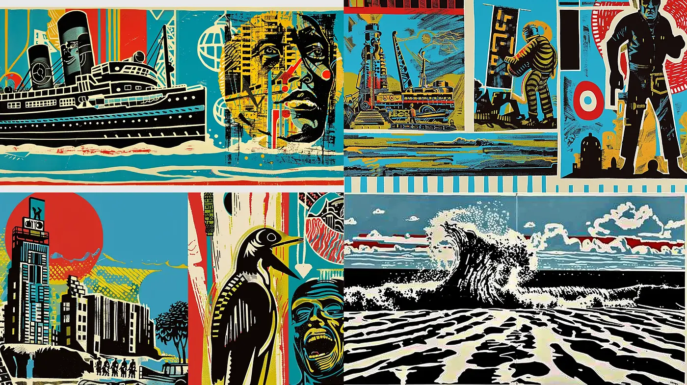 Retro Futuristic Journey Through Graphic Expressionism - Midjourney sref style