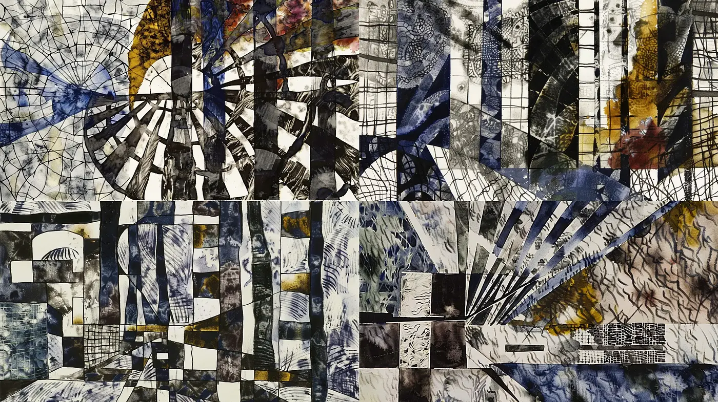Abstract Geometric Interplay with Monochromatic and Gold Accents - Midjourney sref style