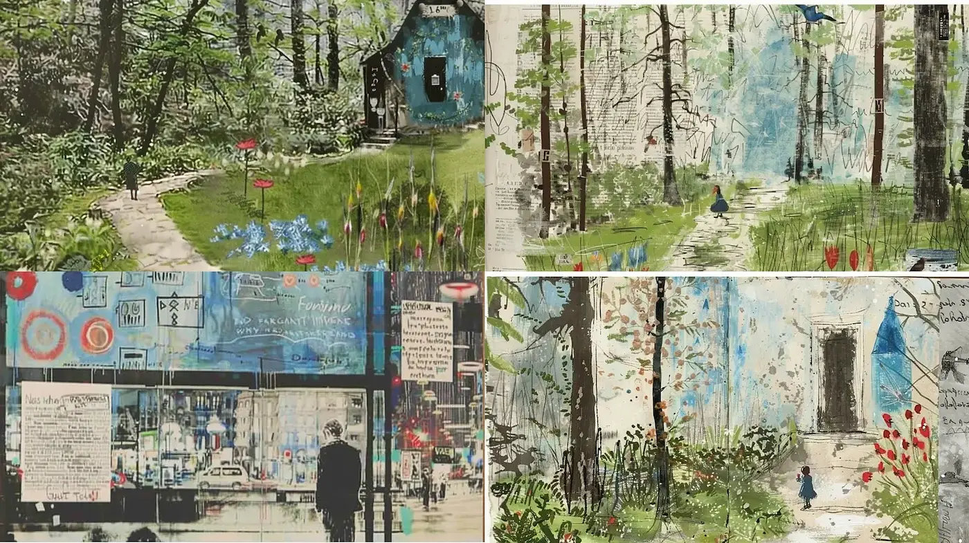Whimsical and Dreamlike Landscapes with Eclectic Textures - Midjourney sref style