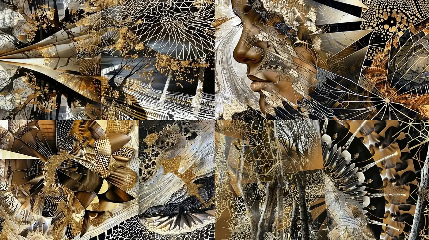 Abstract Fractal Harmony in Golden Hues - Midjourney sref style