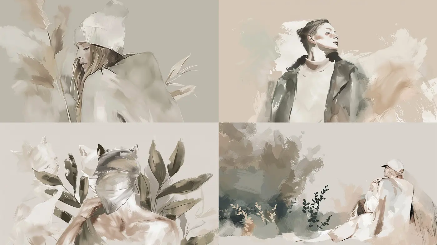 Ethereal Brushstrokes in Sepia and Sage: A Study of Subdued Elegance and Contemplative Moods - Midjourney sref style