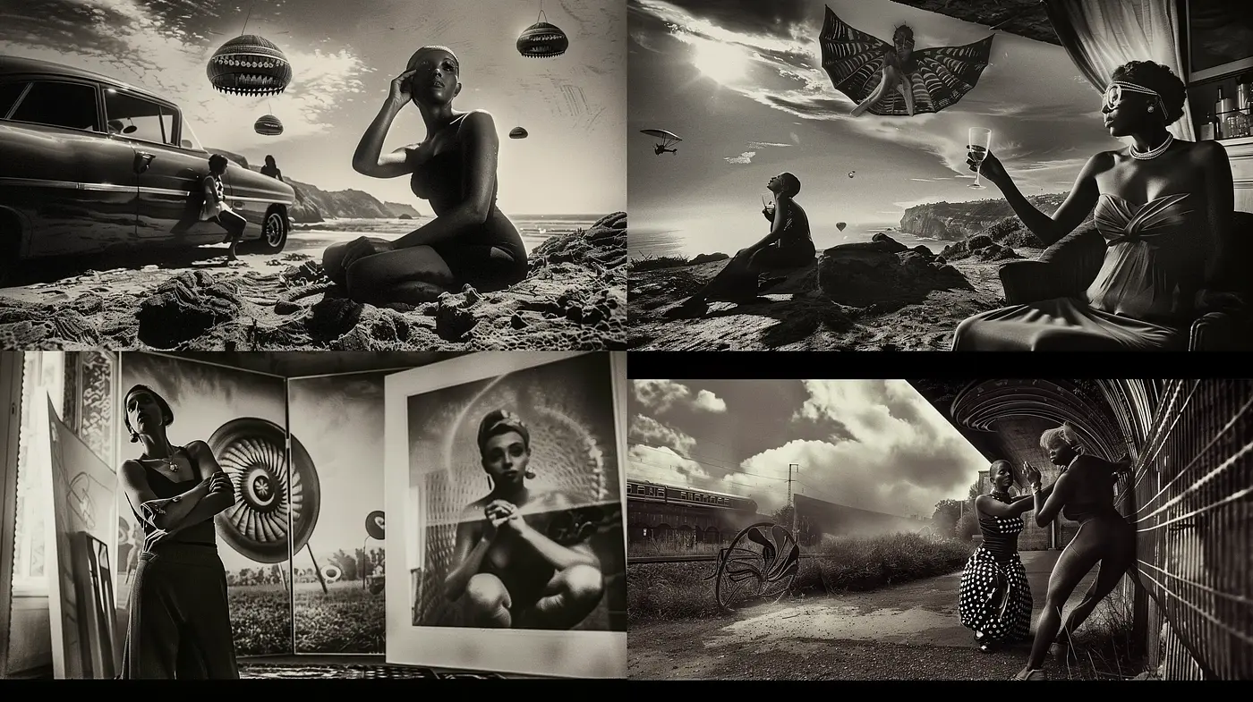 Monochromatic Surrealism with a Hint of Retrofuturism - Midjourney sref style