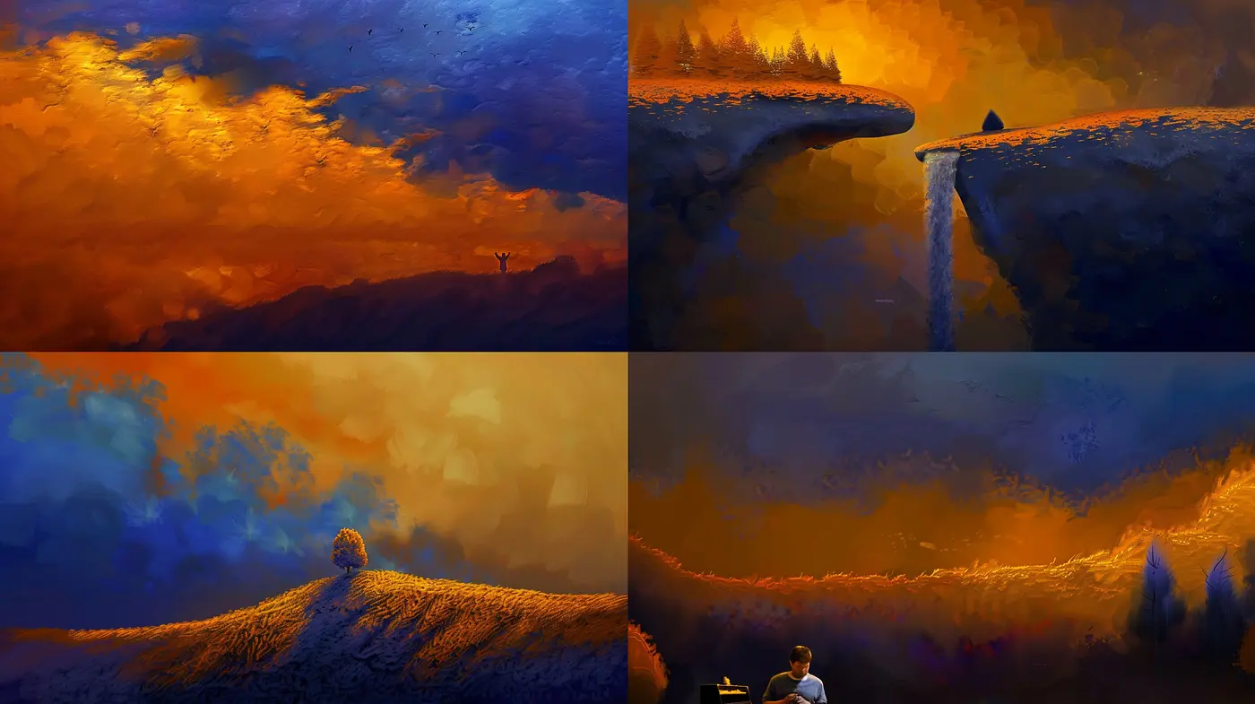Twilight Ambiance with Dynamic Brushstrokes and Vibrant Nature Hues - Midjourney sref style
