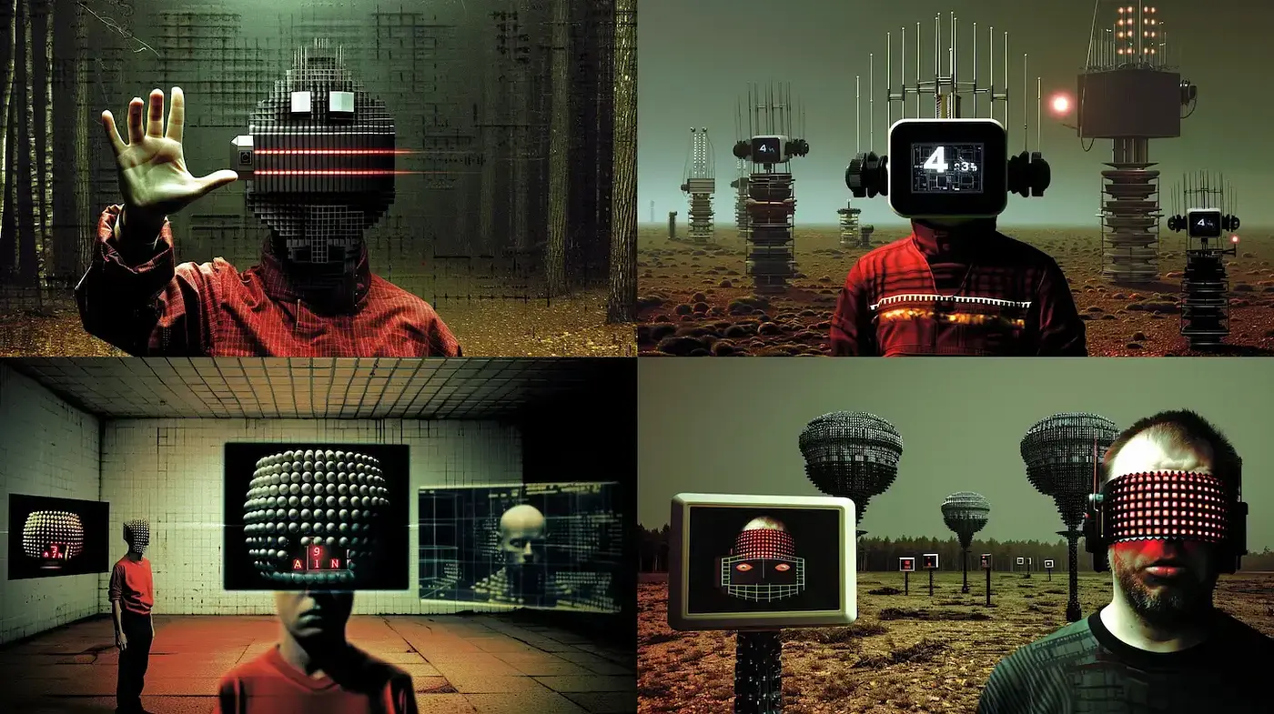 Dystopian Techno-Surrealism: A Digitally Distorted Reality - Midjourney sref style