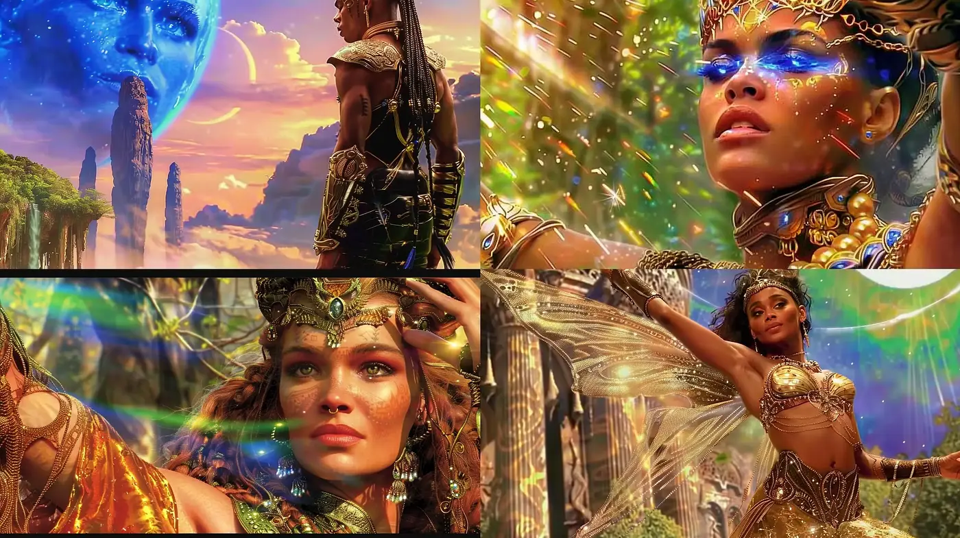Fantasy Ethereal Radiance: A Fusion of Vibrant Mythology and Digital Dreamscape - Midjourney sref style