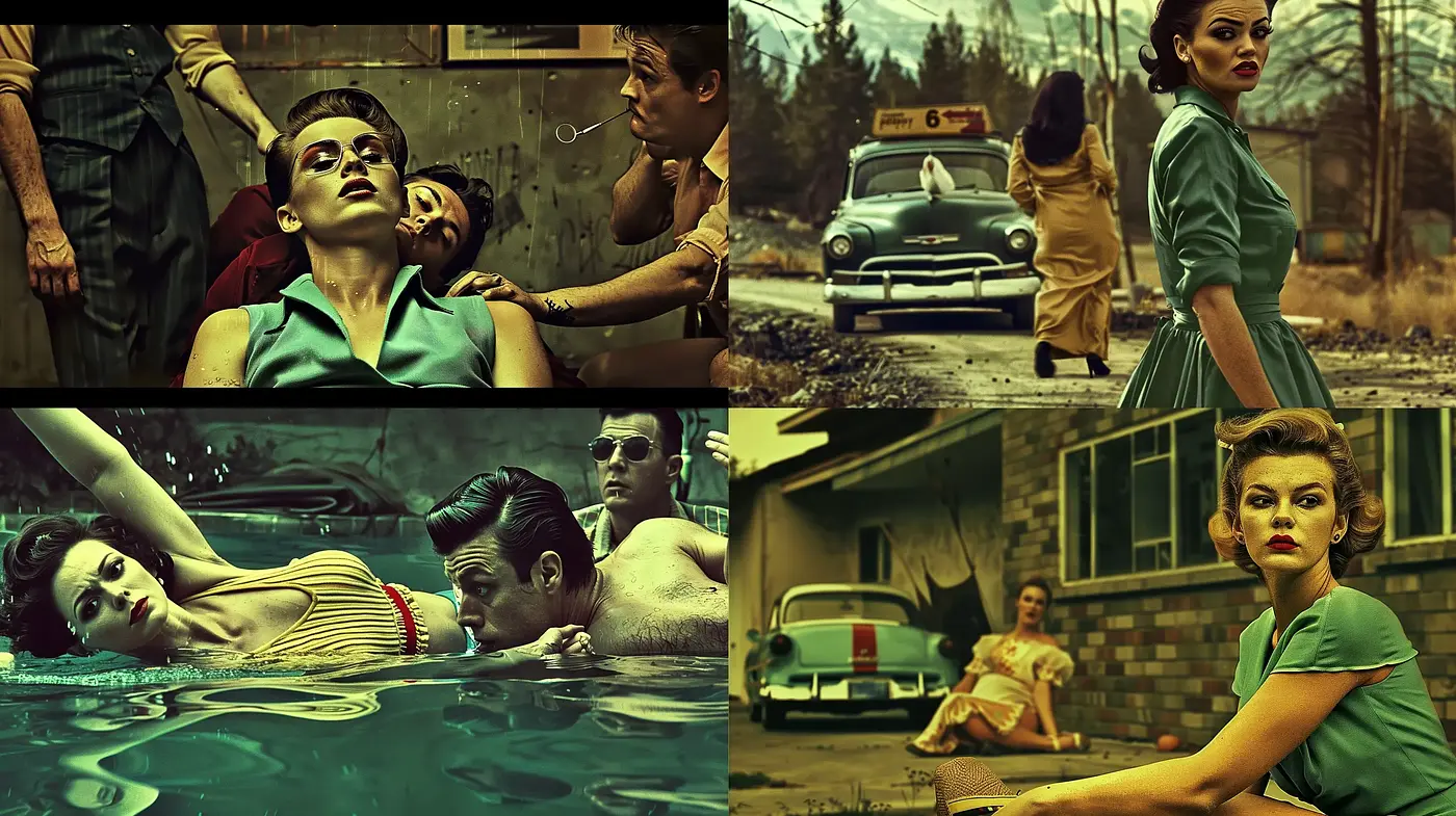 Retro Cinematic Essence with a Dramatic Vintage Filter - Midjourney sref style