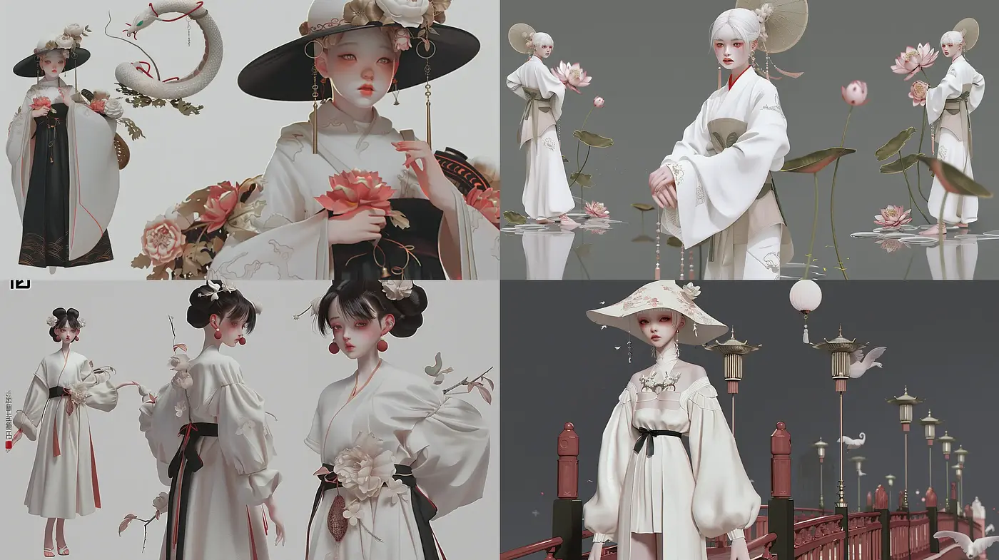Ethereal Elegance in Monochrome Hues: A Fusion of Digital Serenity and Traditional Asian Aesthetics - Midjourney sref style