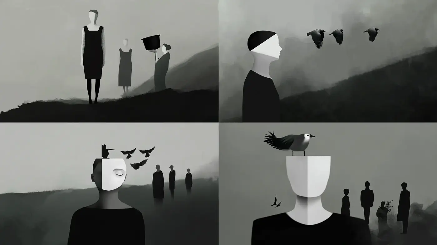 Monochromatic Silhouettes and Stark Contrasts in a Minimalist Panorama - Midjourney sref style