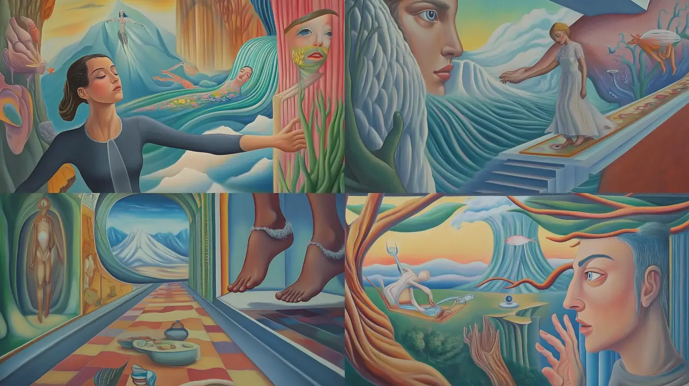 Dreamlike Surreal Vistas Captured with Vivid Hues and Fluid Forms - Midjourney sref style