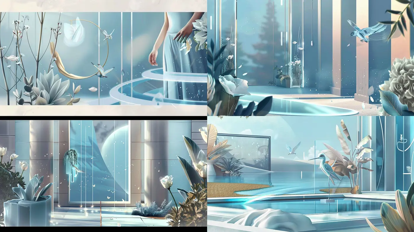 Serene Aquatic Dreamscape: A Harmonious Blend of Pastel Tones and Ethereal Light - Midjourney sref style