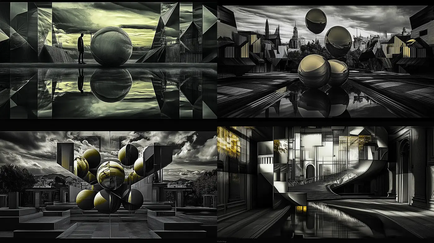 Monochromatic Futurism with Geometric Metallic Accents - Midjourney sref style