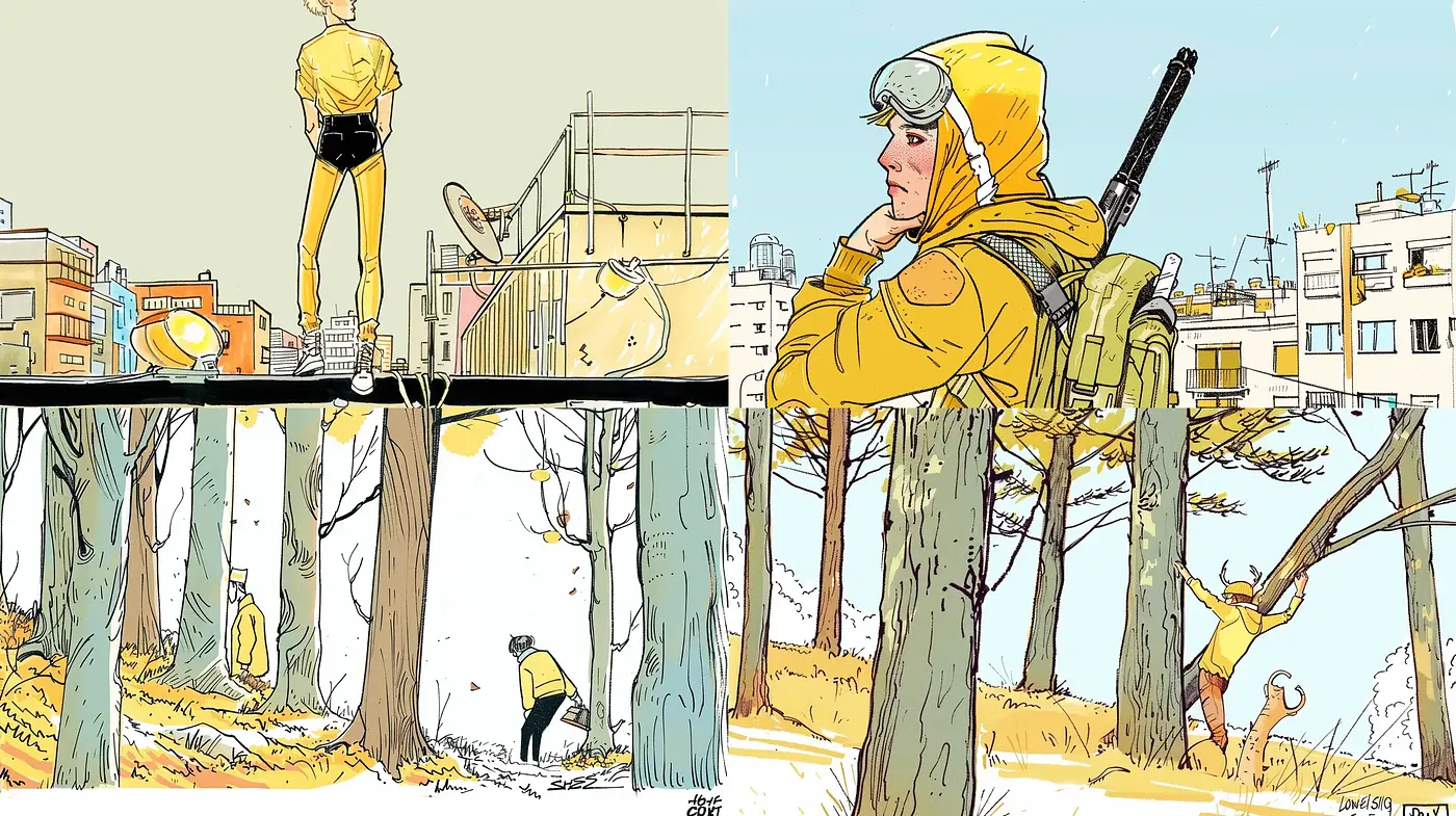 Urban Wilderness Blend in Stylized Illustration - Midjourney sref style