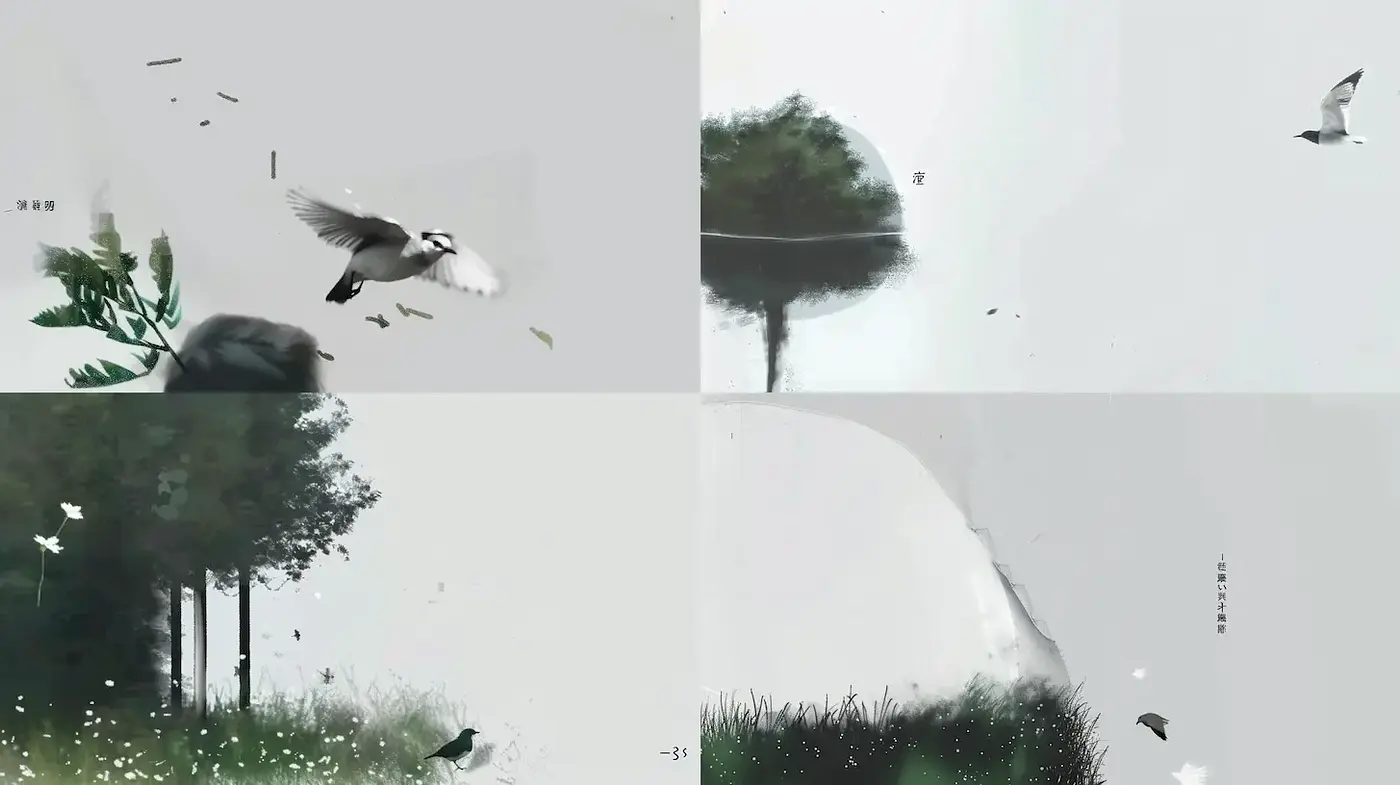 Serene and Ethereal Contemporary Nature Artwork with Minimalist Influences - Midjourney sref style