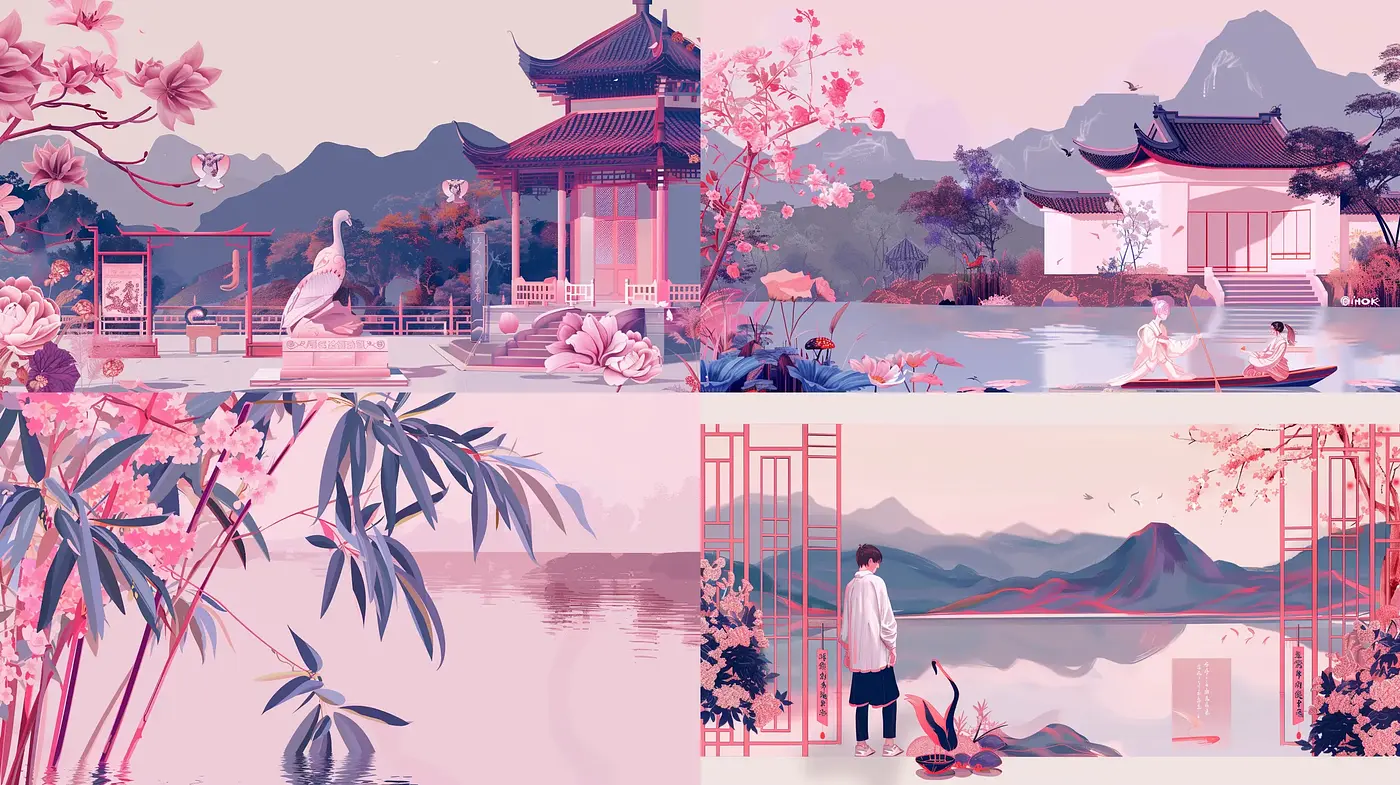 Tranquil Dawn: A Homage to Serene Asian Landscapes and Edo Period Art - Midjourney sref style