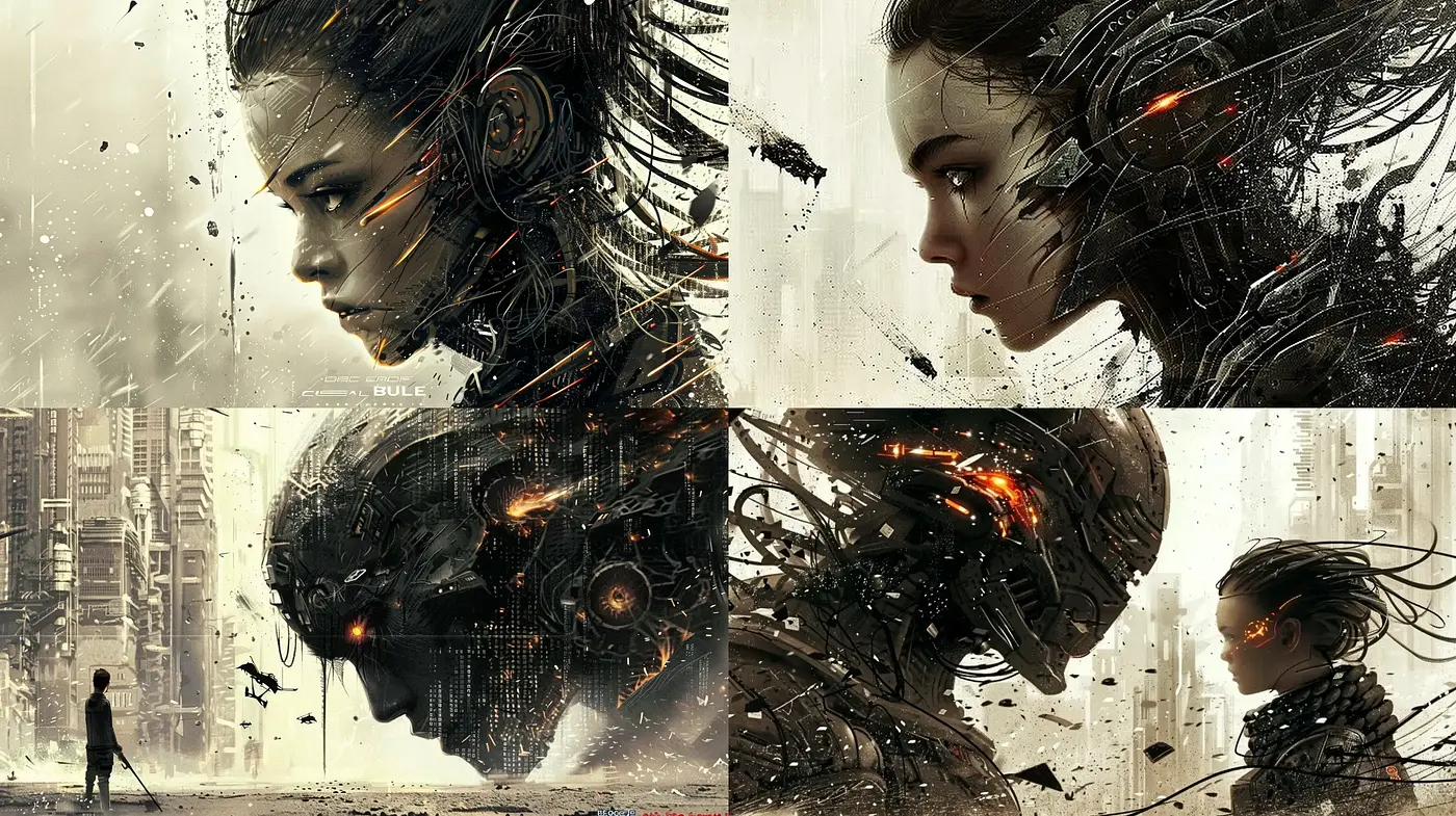 Futuristic Fragmentation: A Blend of Digital Disintegration and Human Essence - Midjourney sref style