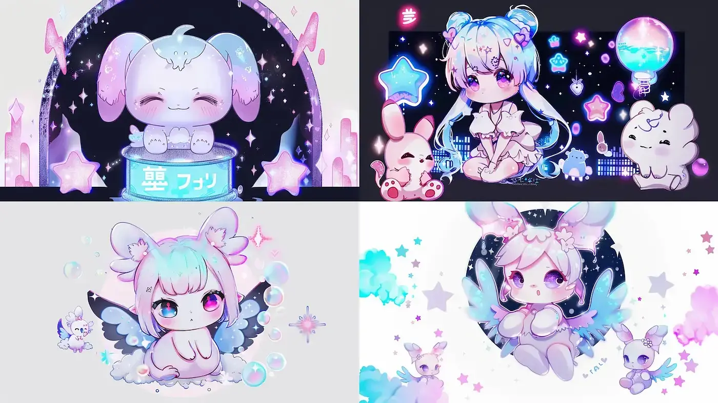Whimsical, pastel-themed illustrations with a dreamy aesthetic - Midjourney sref style
