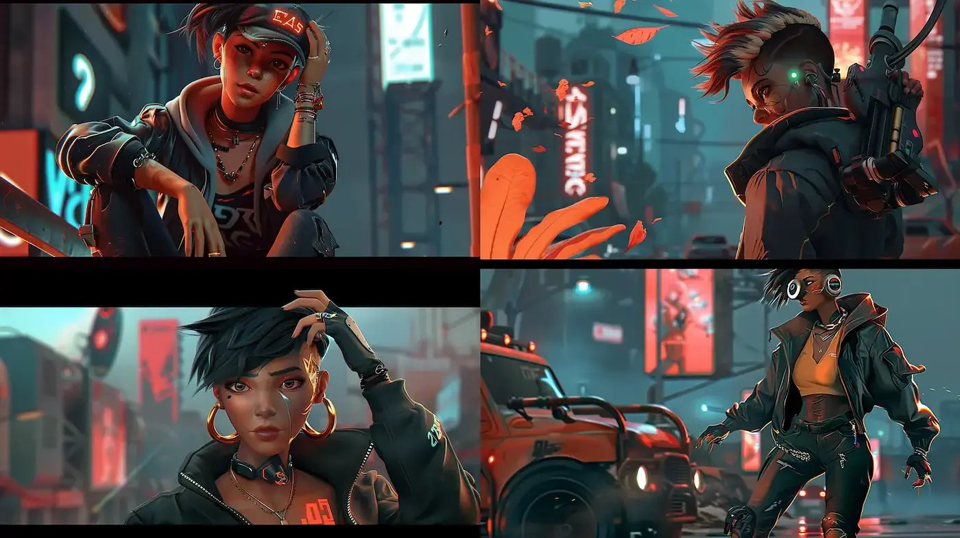 Futuristic Urban Portraits with a Cyberpunk Aesthetic - Midjourney sref style