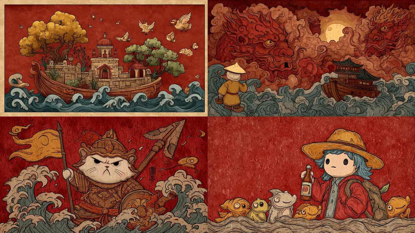 Eclectic Fantasy with Cultural Inspirations and Playful Characters - Midjourney sref style
