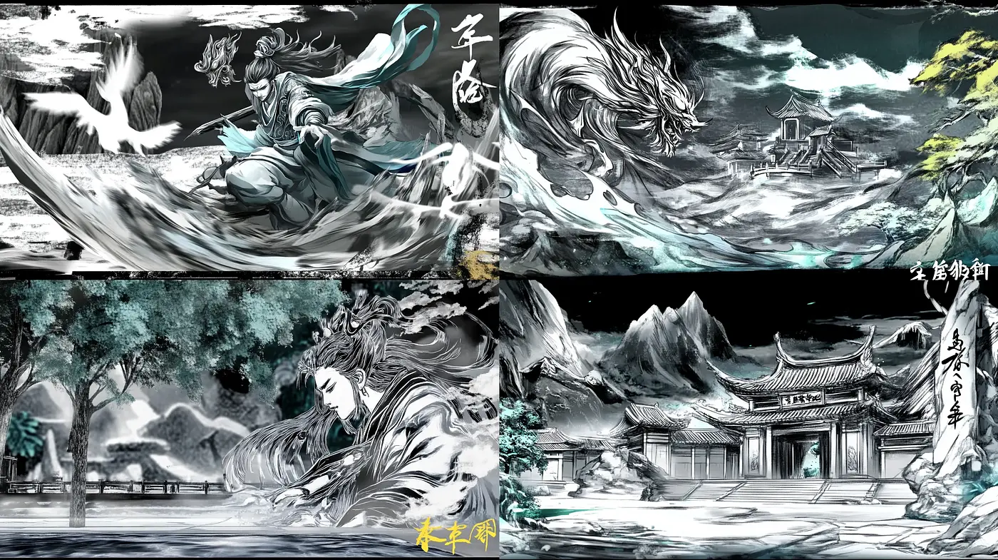 Ethereal Monochromatic Visions of Mythical East Asia - Midjourney sref style