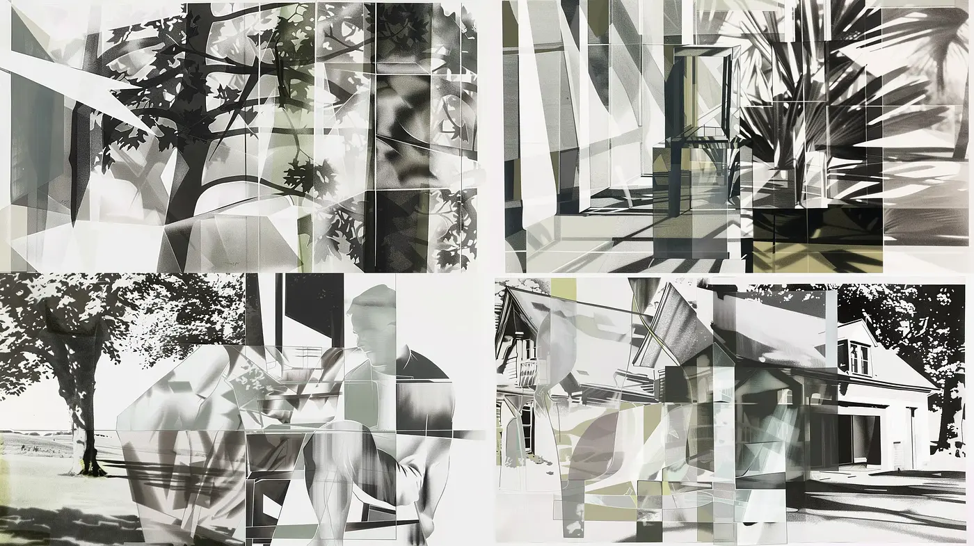 Monochromatic Geometric Abstraction and Fragmentation - Midjourney sref style