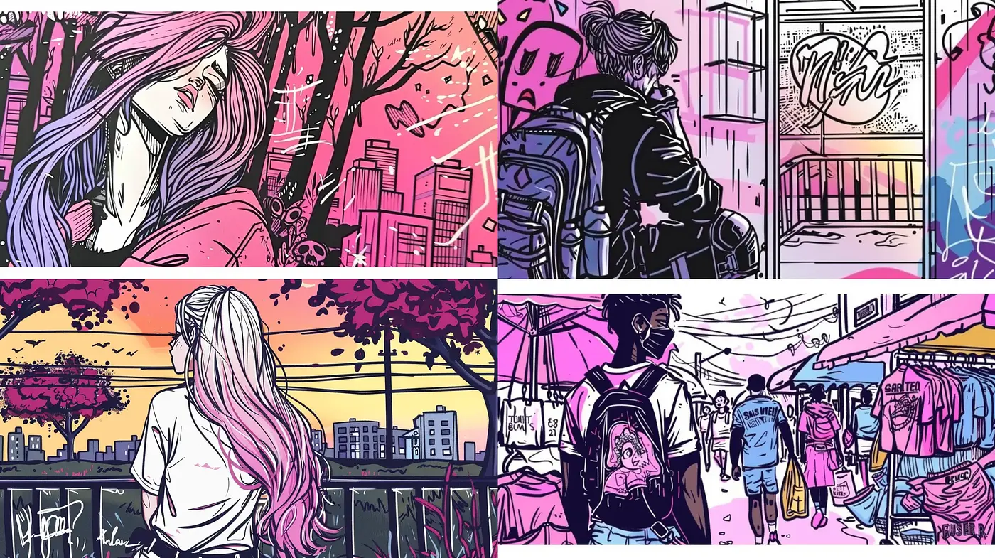 Neon Noir Comic Aesthetic with Pastel Highlights - Midjourney sref style