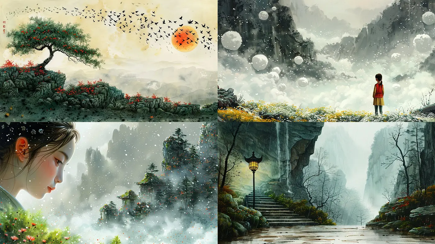 Serene and Ethereal Landscape Dreamscapes with Soft, Muted Tones - Midjourney sref style