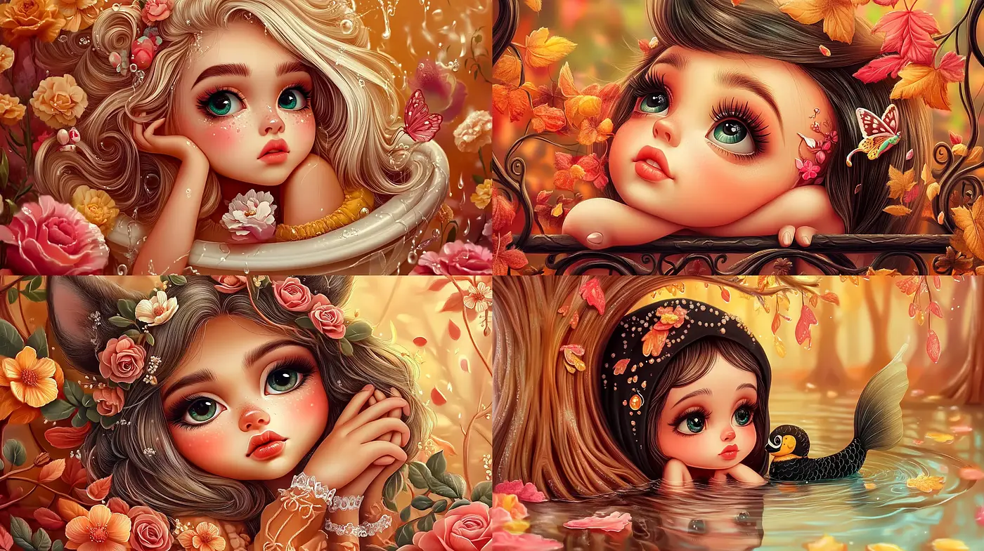 Enchanted Blossom Portraits: A Whimsical Fusion of Florals and Expressive Characters - Midjourney sref style