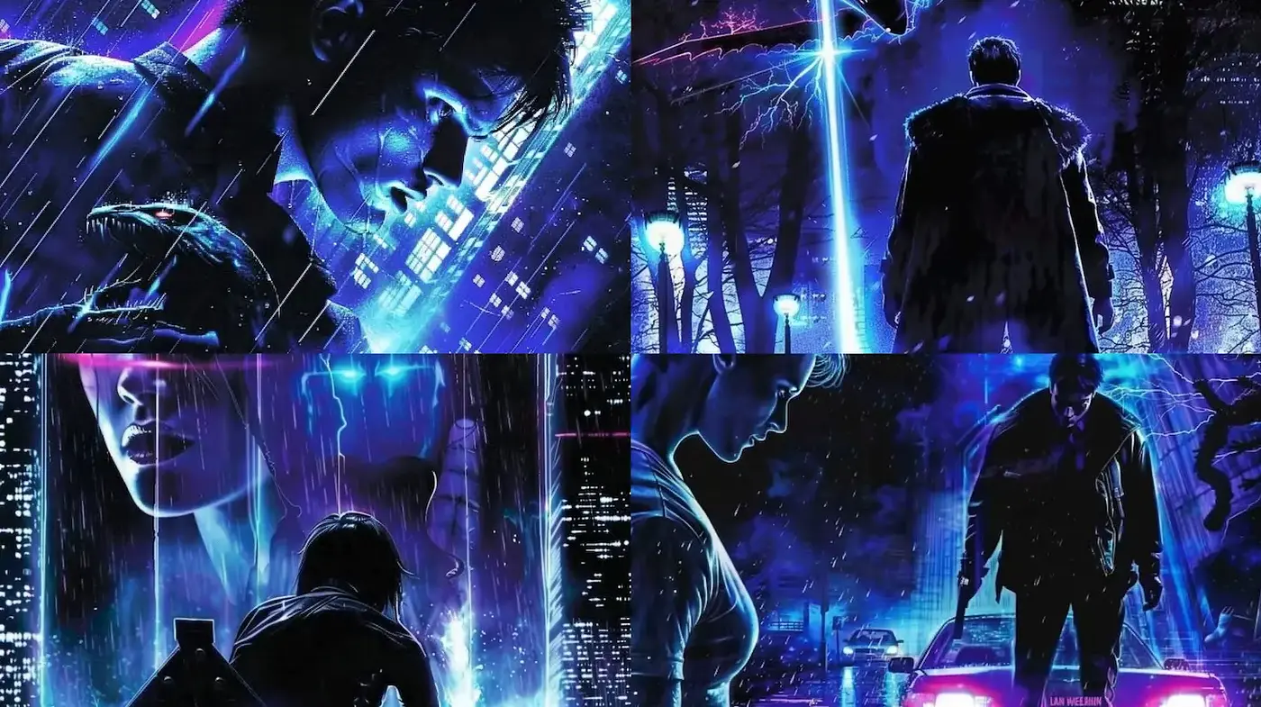 Futuristic Neon Noir with a Cinematic Edge - Midjourney sref style