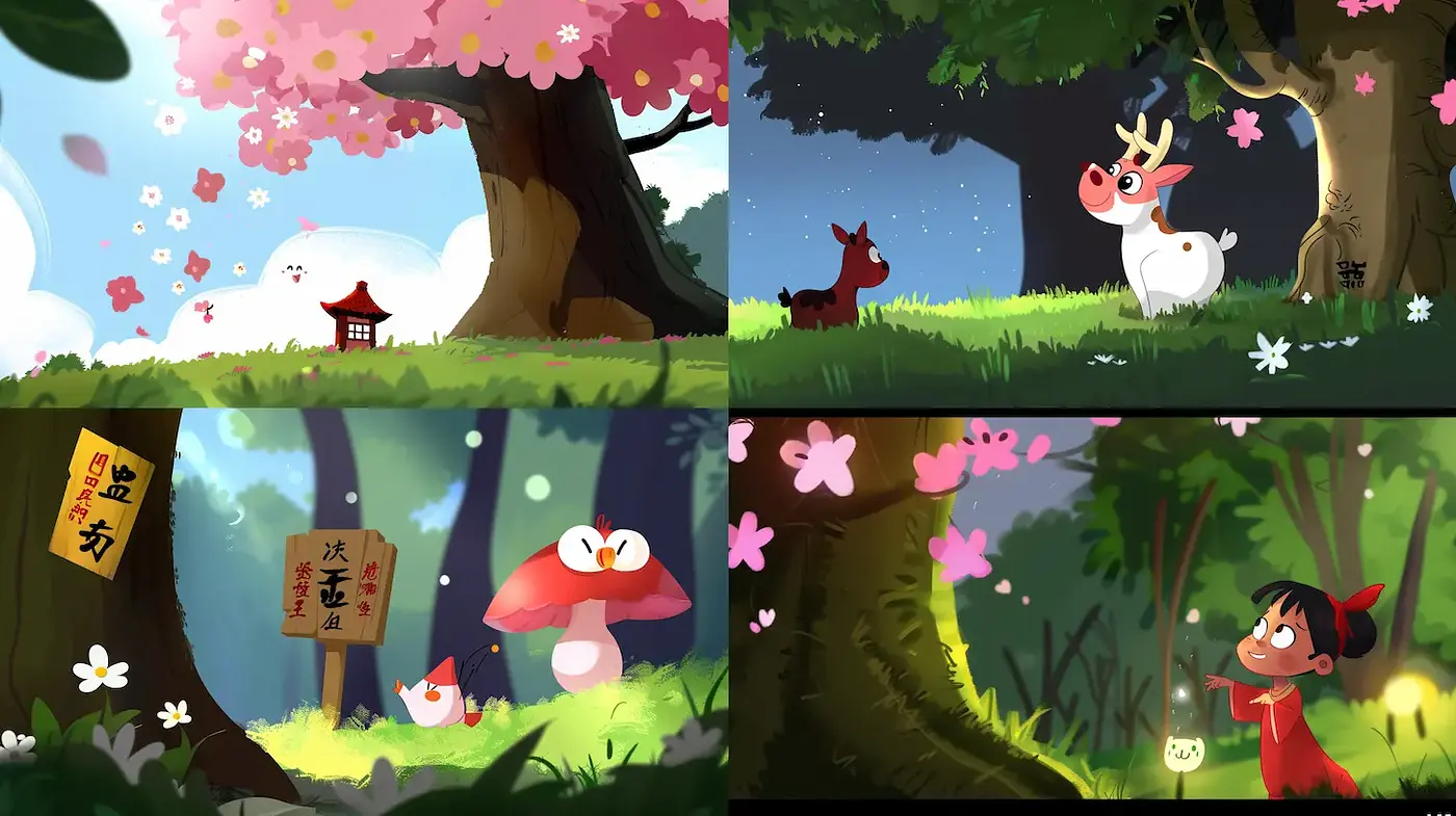 Whimsical and Playful Nature in Vibrant Animation - Midjourney sref style