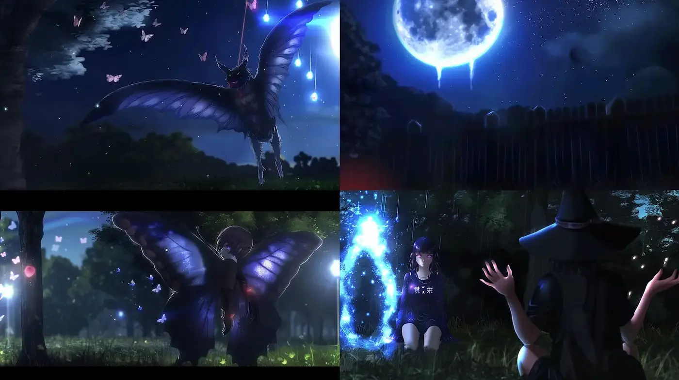 Mystical Night Scenes with Enchanted Creatures - Midjourney sref style
