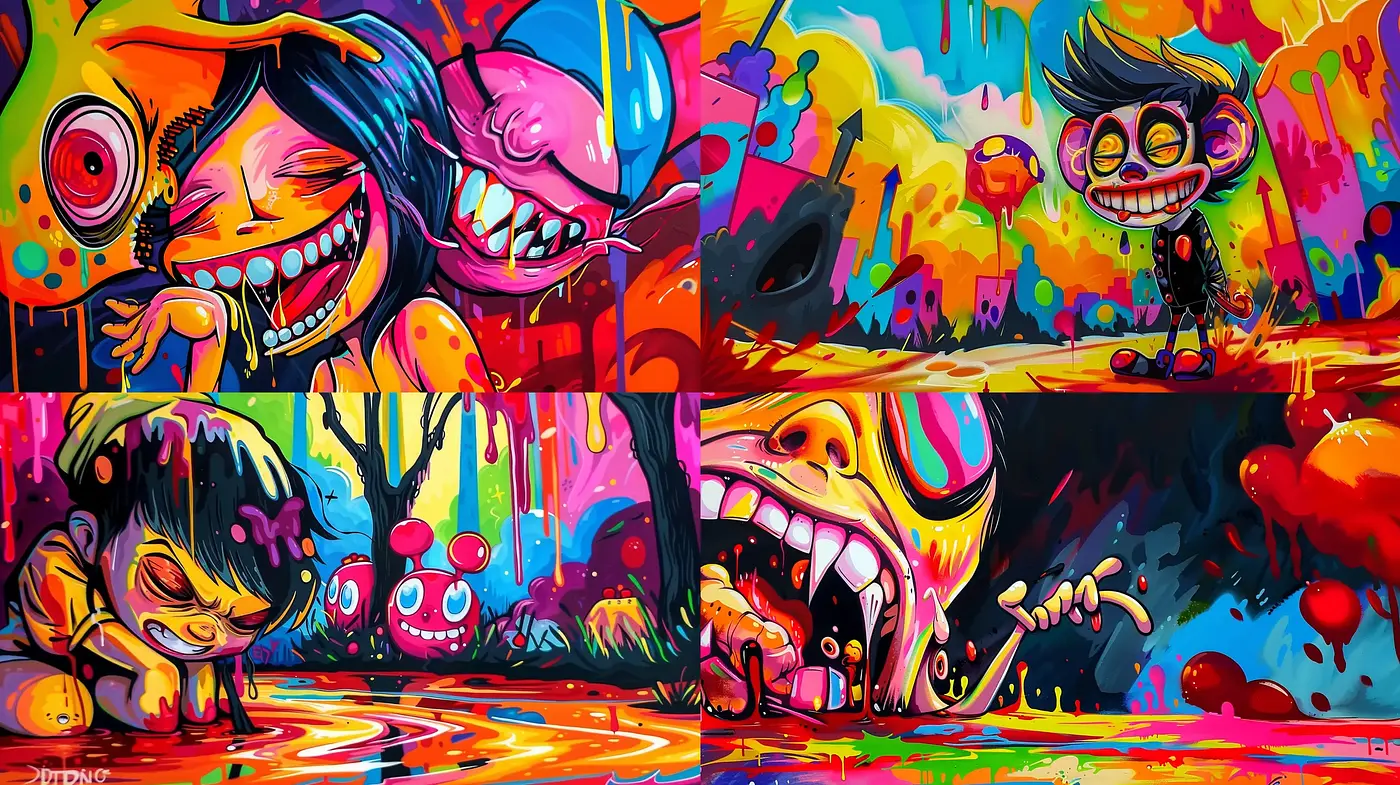 Vibrant Surrealist Graffiti Fusion - Midjourney sref style