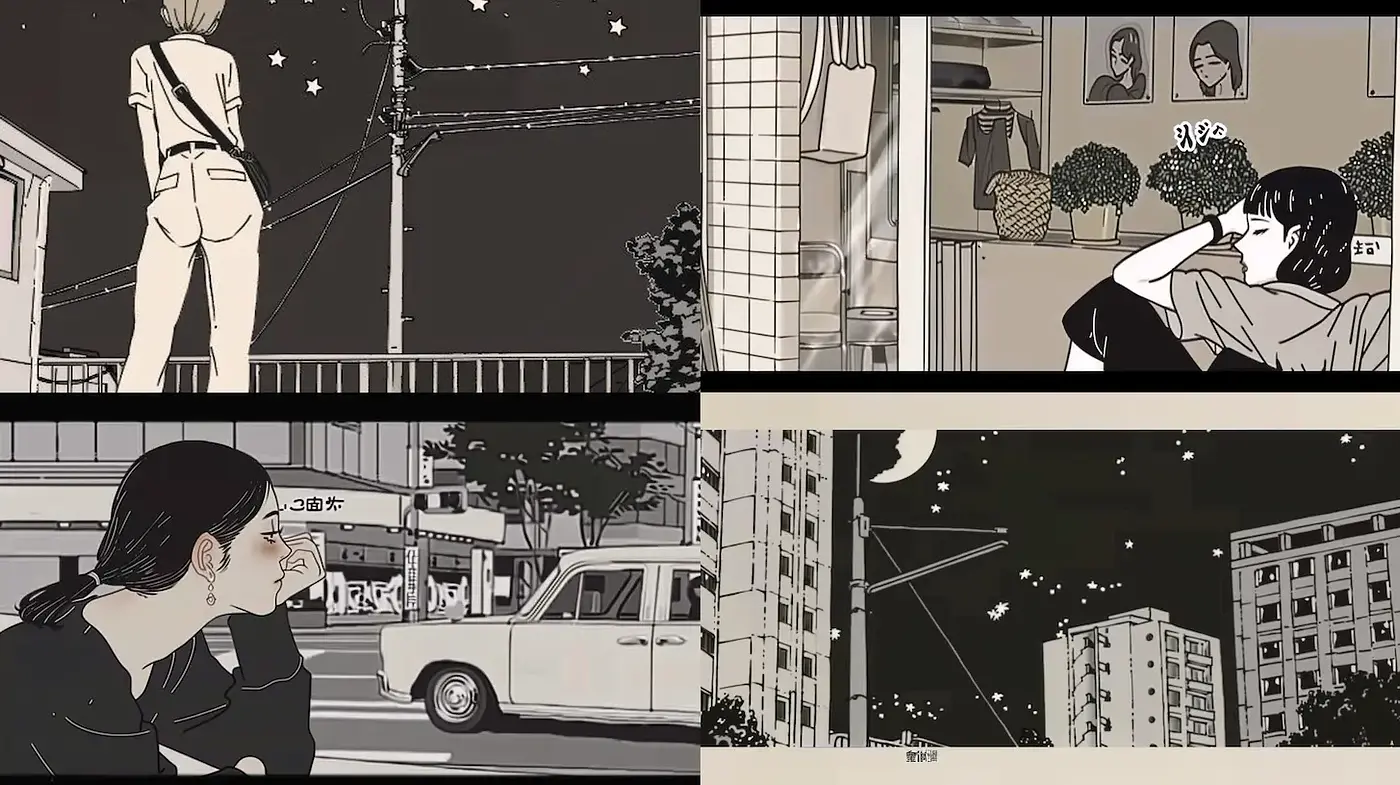 Ethereal and Nostalgic Urban Scenes with a Manga Influence - Midjourney sref style