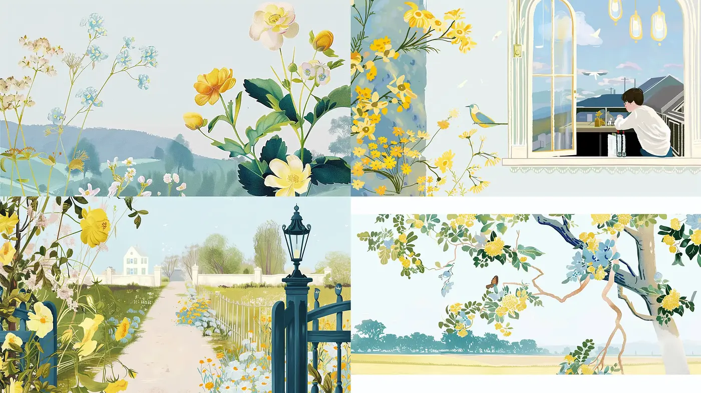 Idyllic Serenity in Pastel: A Harmonious Blend of Nature and Calm in Art - Midjourney sref style