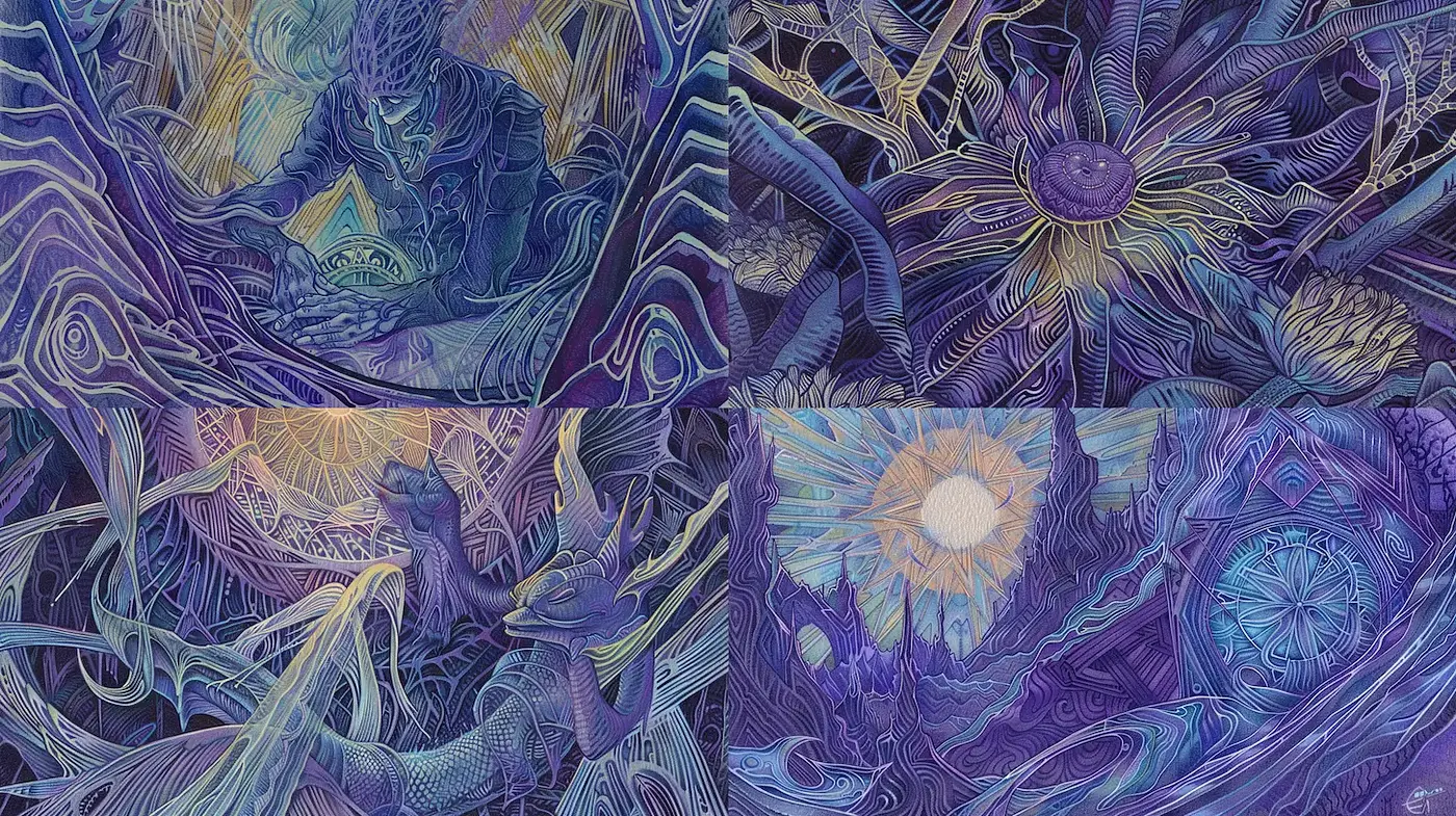 Surreal and Intricate Illustrations with a Cosmic and Mystical Touch - Midjourney sref style