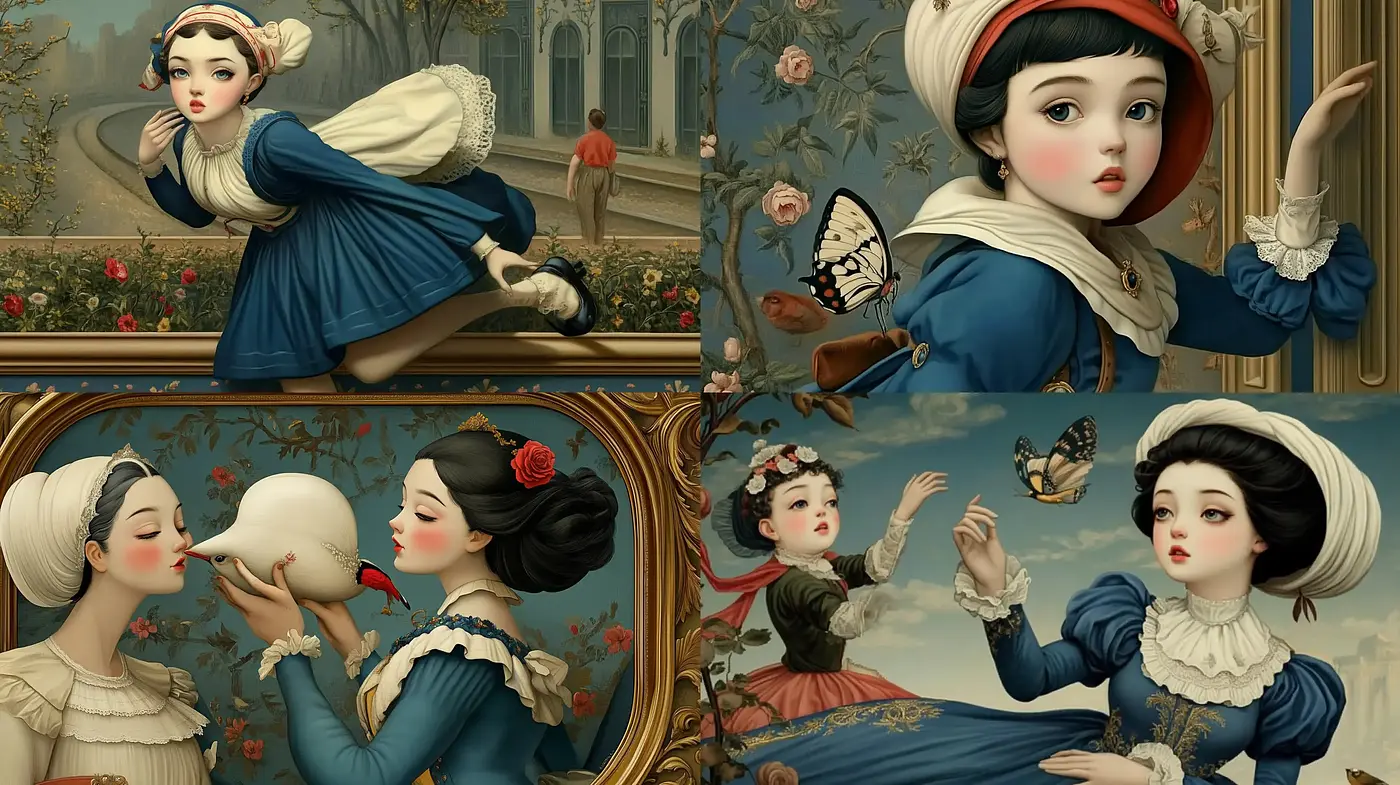 Baroque Elegance with Rococo Whimsy and Manga Overtones - Midjourney sref style