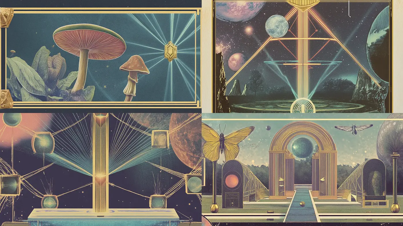 Surreal Cosmic Nostalgia with Retro-Futuristic Overtones - Midjourney sref style