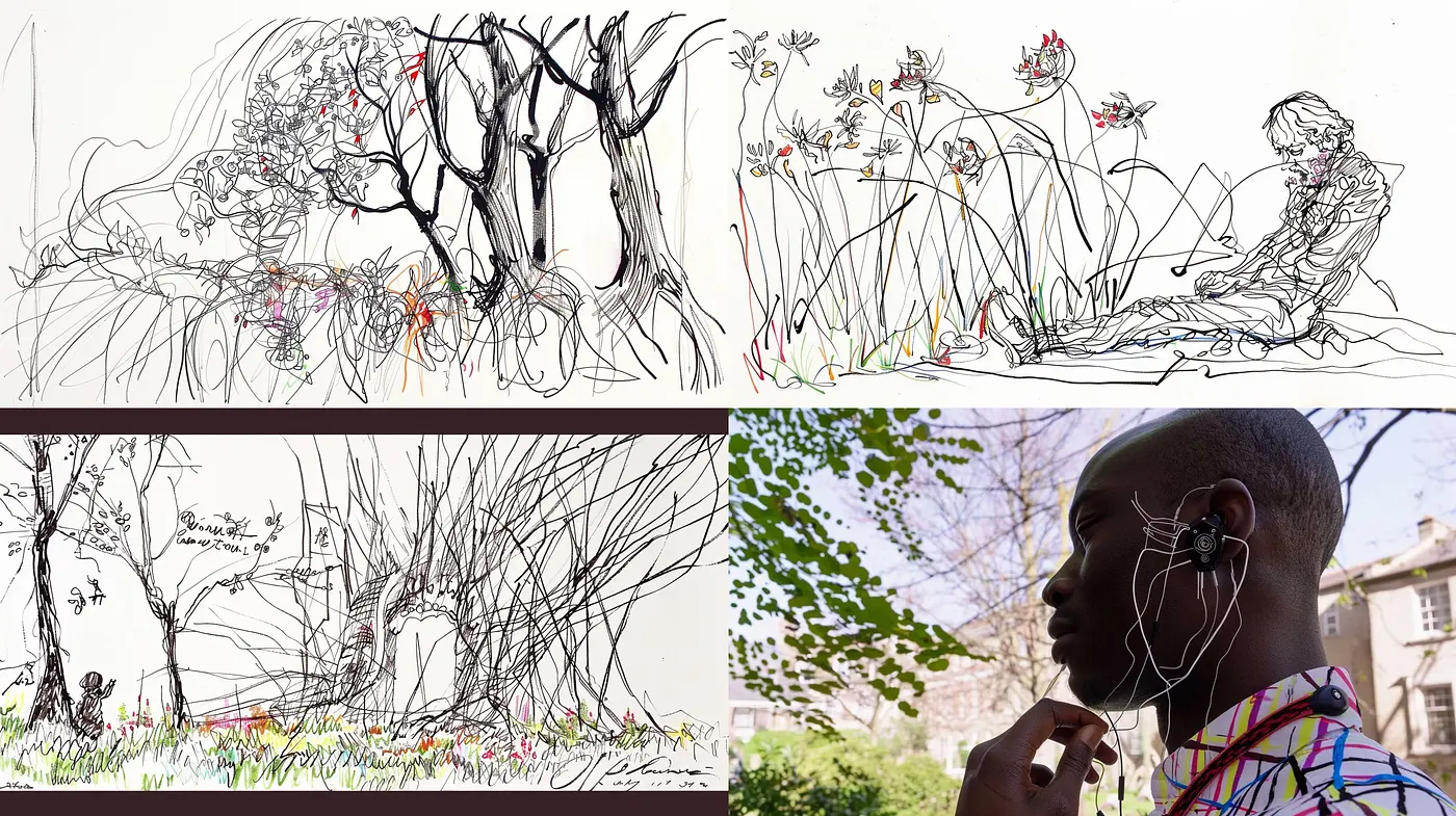 Sketches of Nature and Life: An Emotive Linework Collection in Earth Tones and Pastel Shades - Midjourney sref style