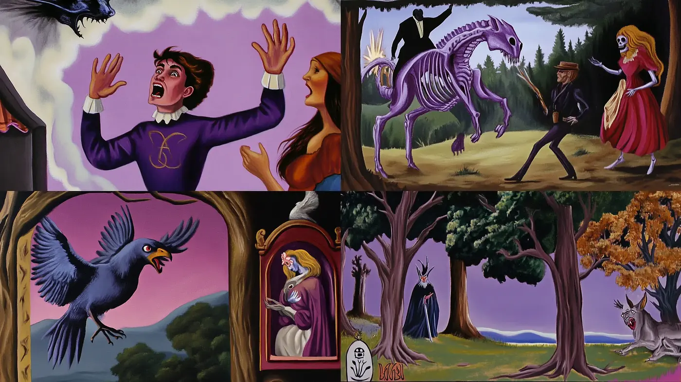 Surreal Storybook Tableaus with a Gothic Undertone - Midjourney sref style