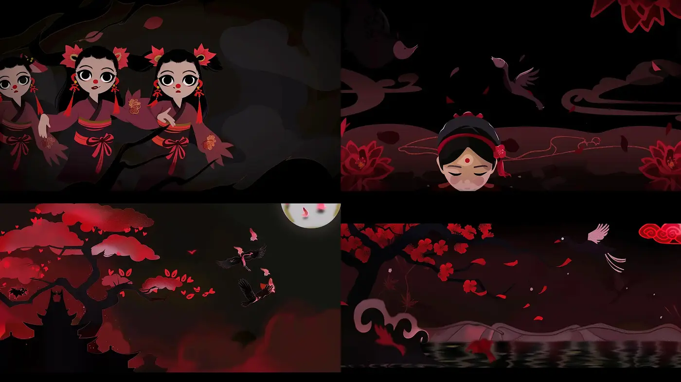 Crimson Nocturne: A Meld of Anime Aesthetics and Dark Fantasia - Midjourney sref style