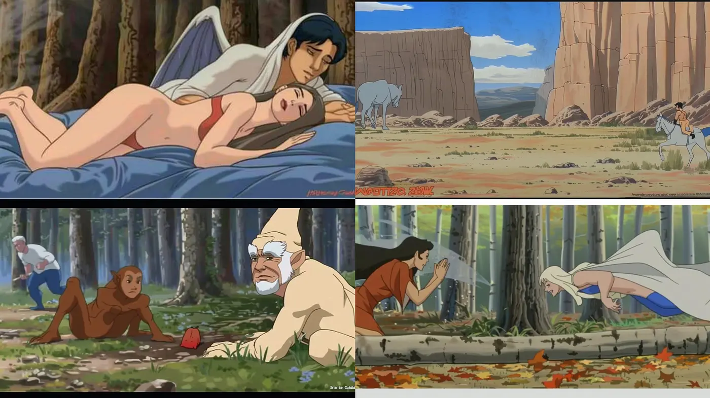 Harmonious Pastel Landscapes with Stylized Animated Figures - Midjourney sref style