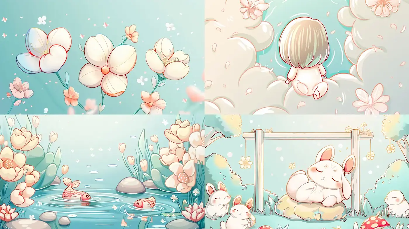Whimsical and Pastel Wonderland with Soft Illustrative Qualities - Midjourney sref style