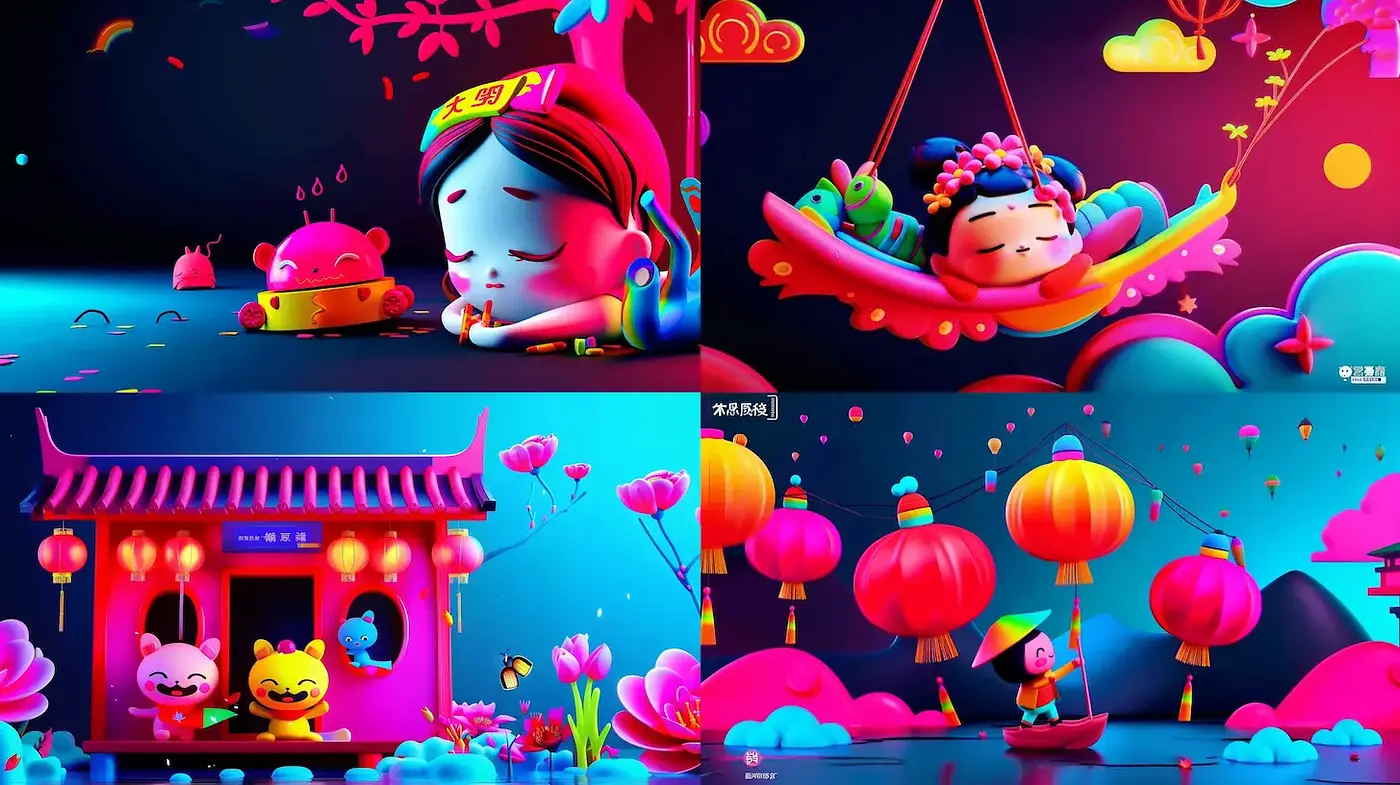 Vibrant and Playful Digital Art with Whimsical Characters - Midjourney sref style