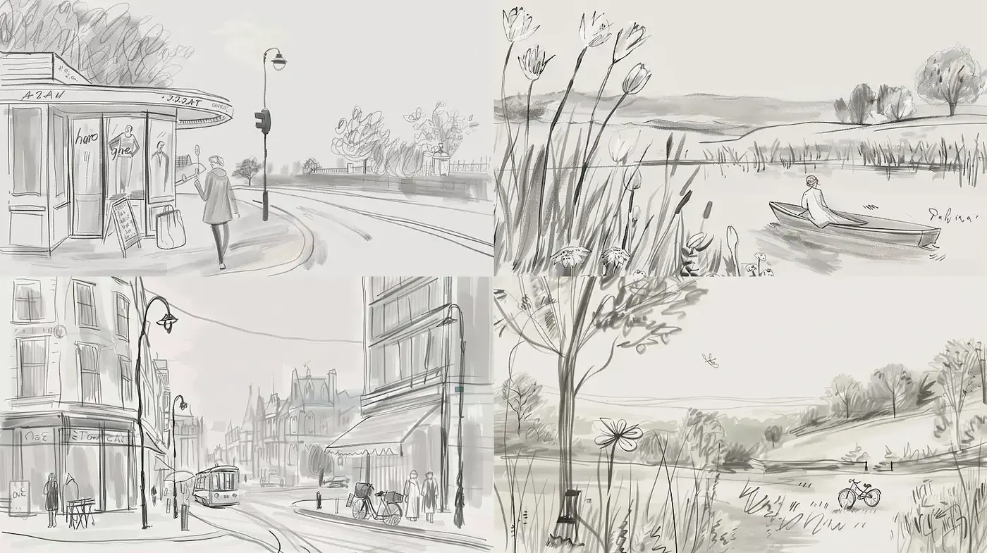 Serene and Gentle Sketch Style with Soft Watercolor Accents - Midjourney sref style