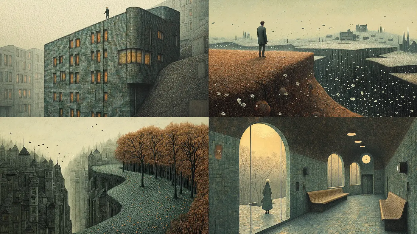 Ethereal Moments in Muted Worlds: A Consistent Display of Serene Melancholy - Midjourney sref style