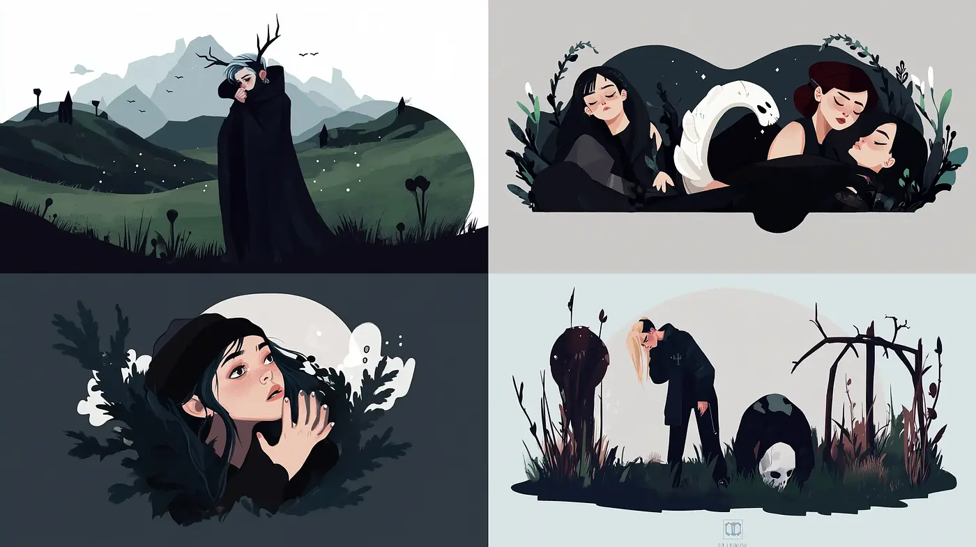 Whimsical Elegance in Monochromatic Storybook Illustrations - Midjourney sref style
