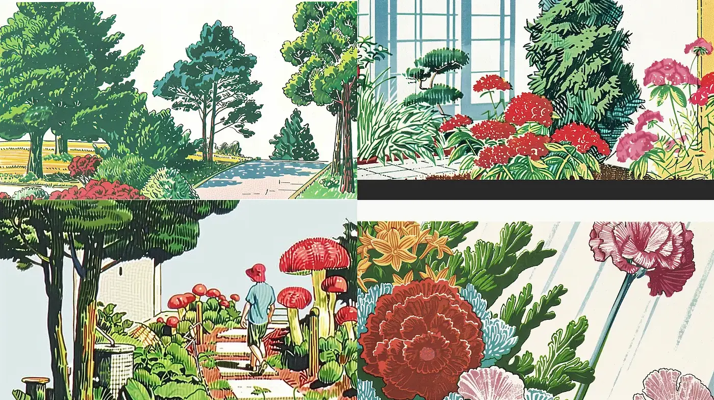 Vibrant Mid-Century Inspired Botanical Illustrations - Midjourney sref style