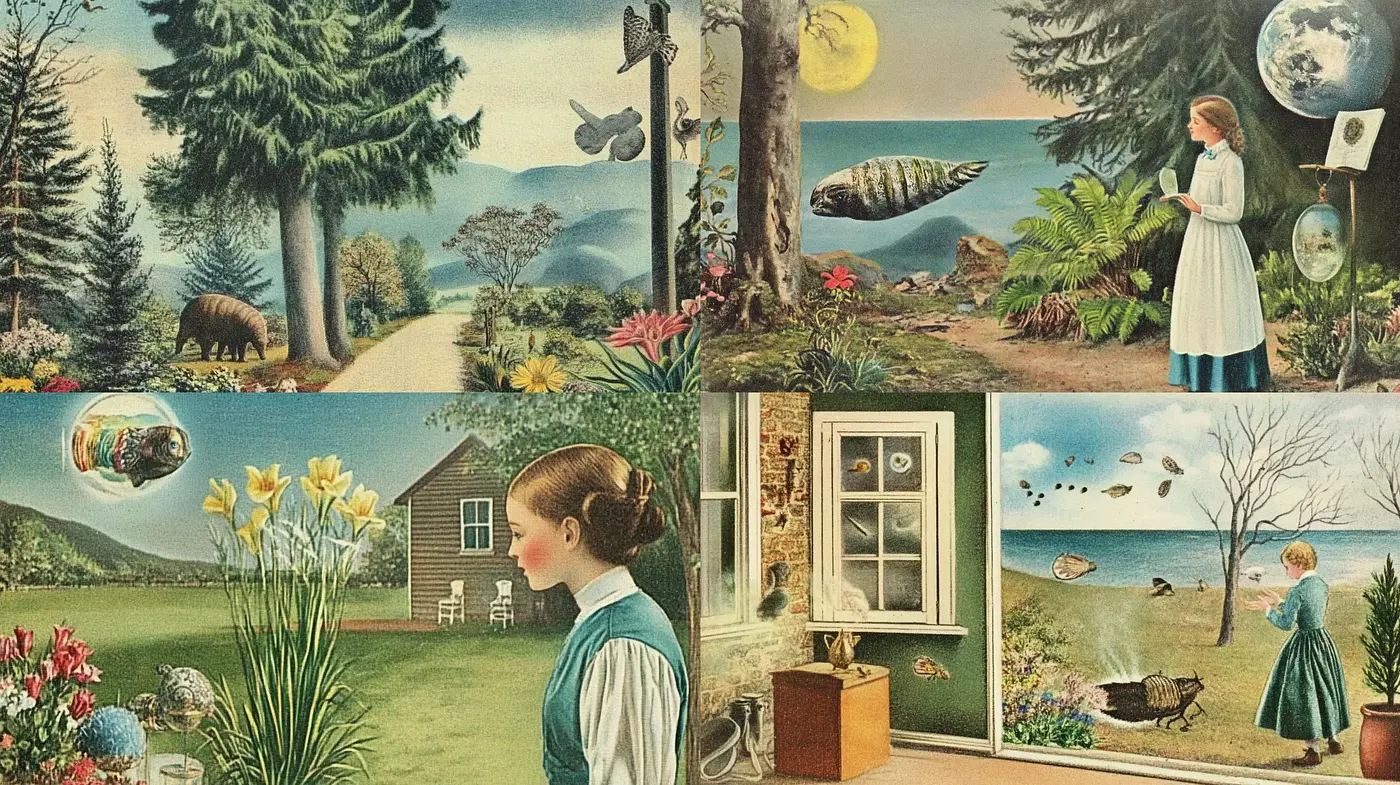 Whimsical Pastoral Dreamscapes with Surreal Overtones - Midjourney sref style