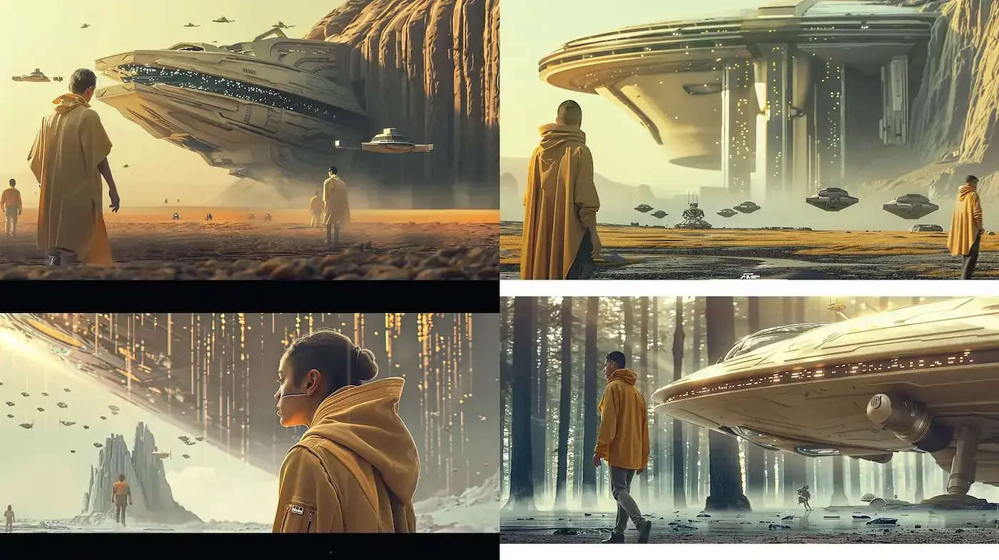 Futuristic Landscapes with Ethereal Elements and Soft Textures - Midjourney sref style
