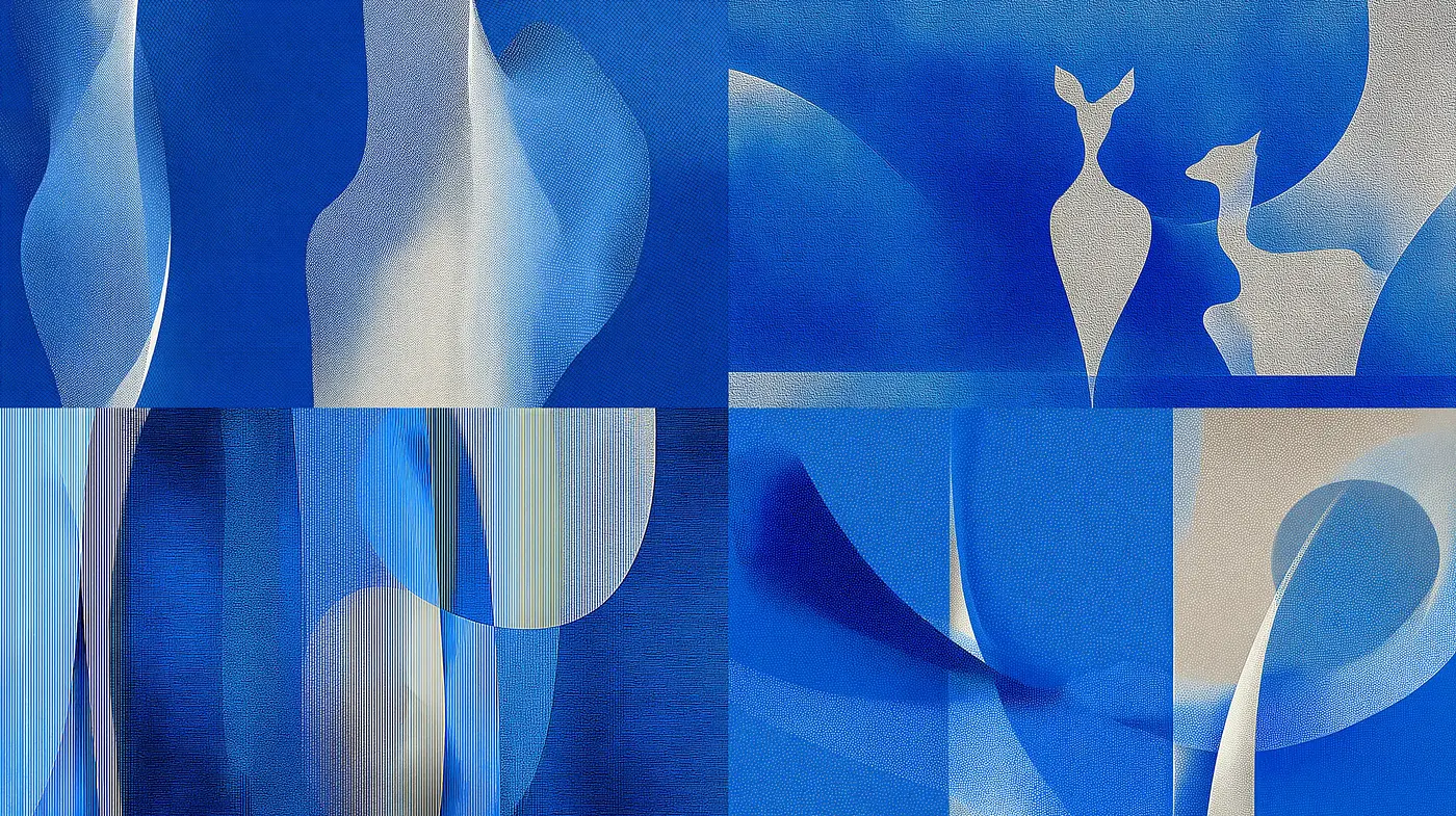 Abstract Depictions of Fluid Forms and Soft Shapes in a Blue Palette - Midjourney sref style
